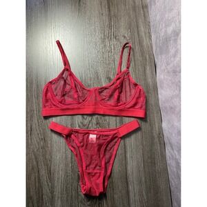 Knotty Knickers Mesh Semi-Sheer Polkadot Underwire Bralette Bikini 2 Piece Set